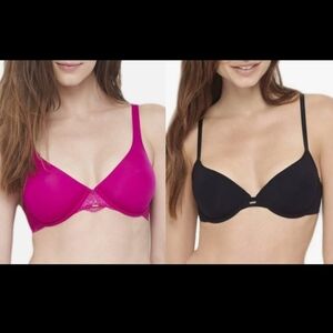 2 NWT Underwire Bras Black T-shirt w/ Convertable Straps + Pink Unlined Demi 34B